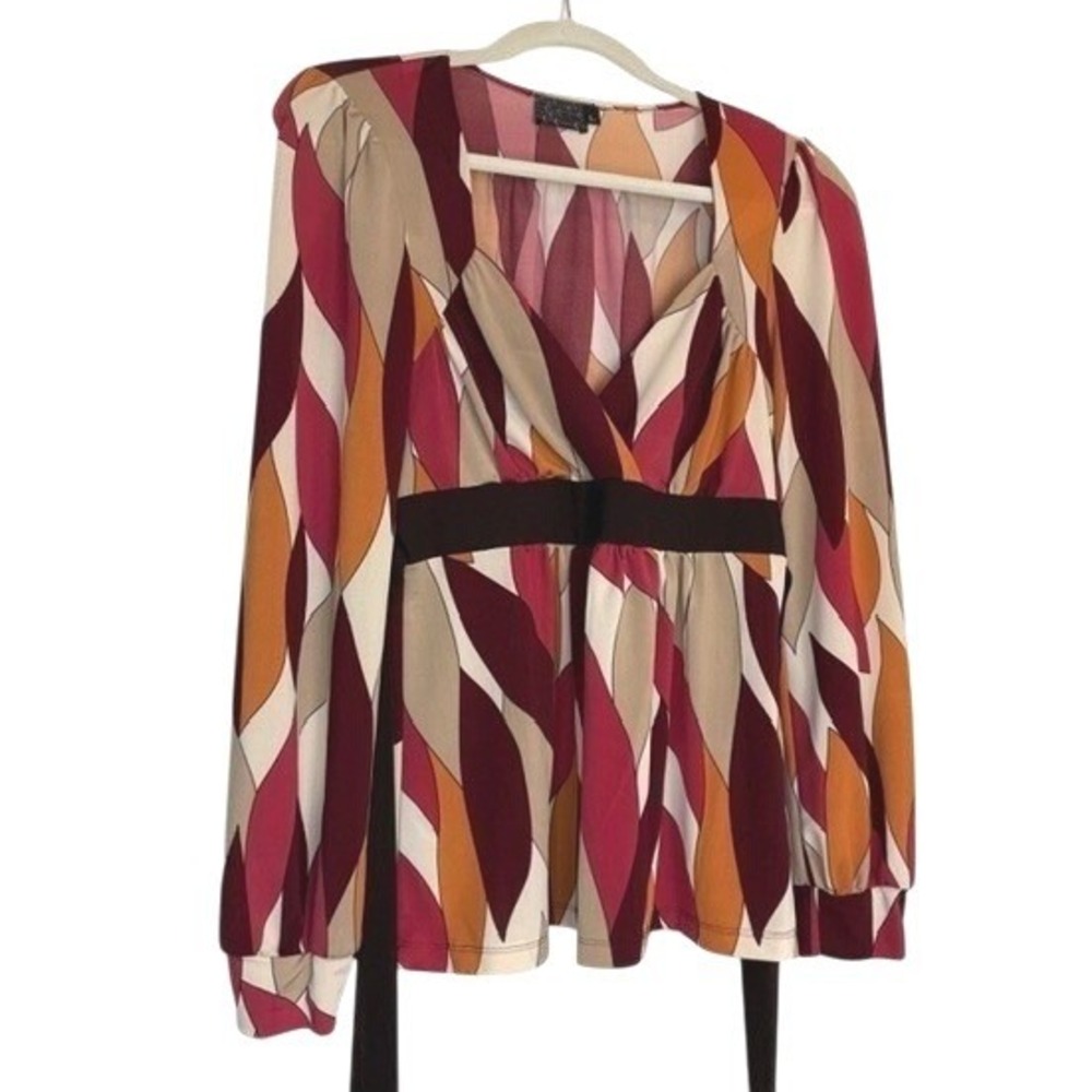 Vintage 70s Womens Psychedelic Geometric Tunic Blouse Empire Waist Mod Boho L - Picture 1 of 6